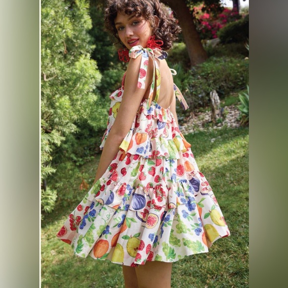 Jacqui E Other - JACQUIE THE LABEL Mirabelle White Multi Fruit Print Tiered Sundress -Size S NWT